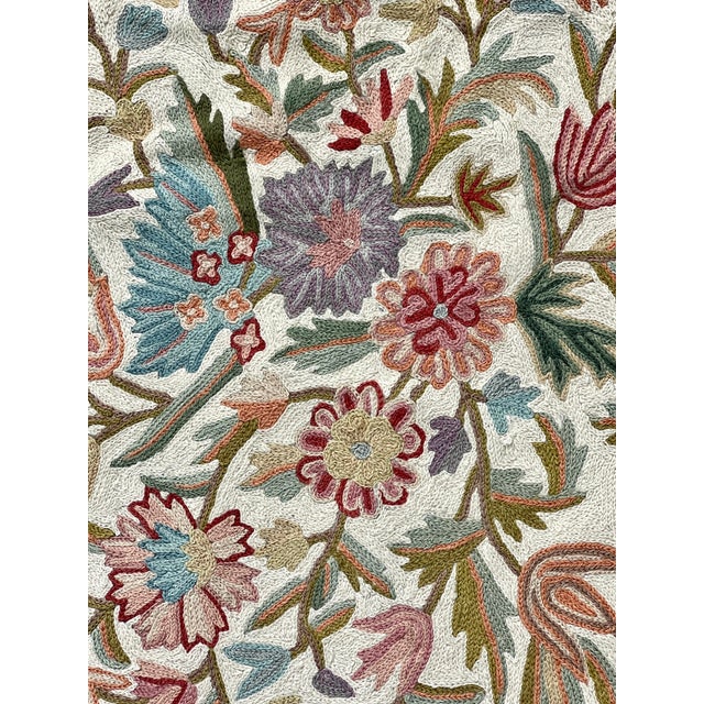 1980s Beautiful Old Asmara Botanical Pure Wool Hand Stitched Krewel Work Wall Hanging, Tapestry, Throw, Rug or Blanket For Sale - Image 5 of 11