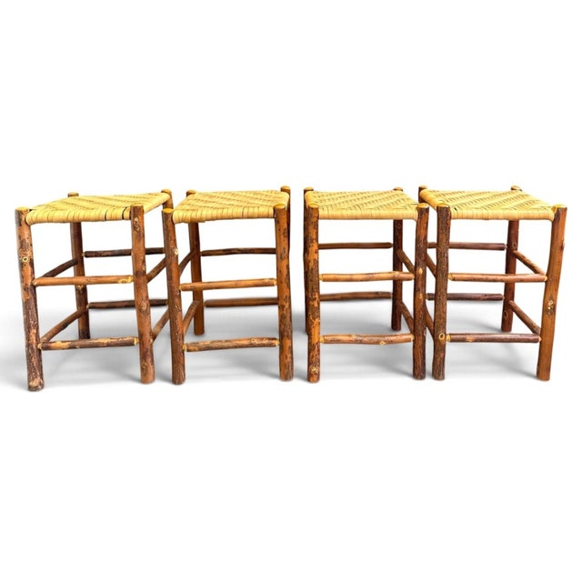 Old Hickory Furniture Co. Old Hickory Rustic Counter Stools With Woven Seats — Set of 4 For Sale - Image 4 of 4
