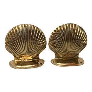Vintage Brass Clam Shell Bookends - a Pair For Sale
