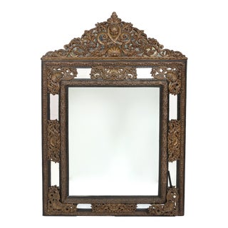 19th Century Baroque Style / Brass Embossed Beveled Wall Mirror For Sale