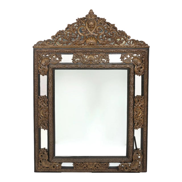 19th Century Baroque Style / Brass Embossed Beveled Wall Mirror For Sale