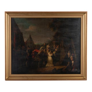 18th Century Swedish Original Oil on Canvas Painting Dramatic Narrative Including Soldiers For Sale