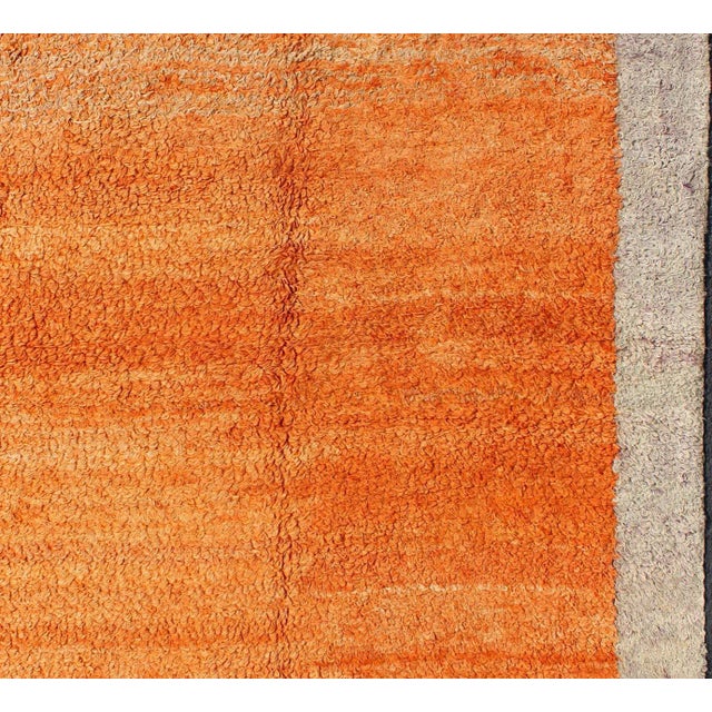 Squared Size Minimalist Tulu rug in Shades of Orange colors and Taupe Border. Vintage Tulu rug With Minimalist Design Rug...