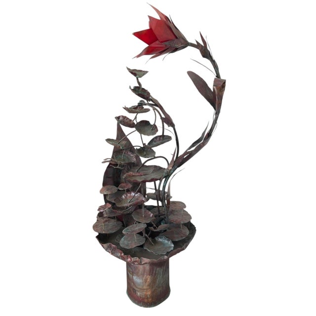 Vintage Copper Lotus & Lily Pad Cascading Fountain For Sale In West Palm - Image 6 of 12