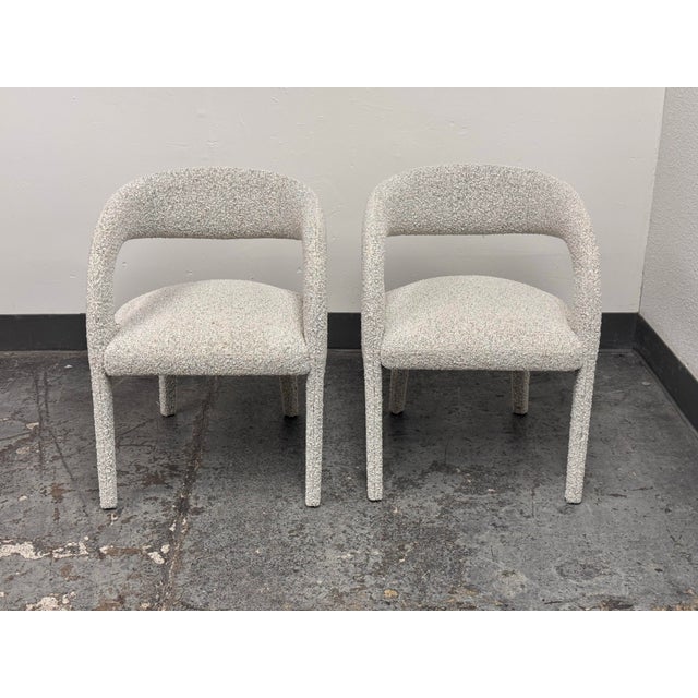Design Plus Gallery presents a pair of the Hawkins Armchairs from Four Hands. Fully upholstered in textured gray and white...