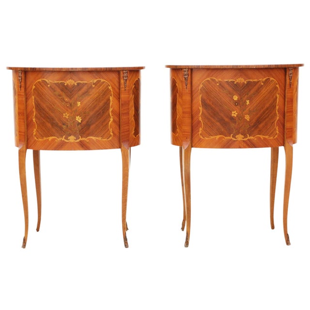 Vintage French MarquetryOval Bedside Tables, 1950s, Set of 2 For Sale - Image 10 of 12