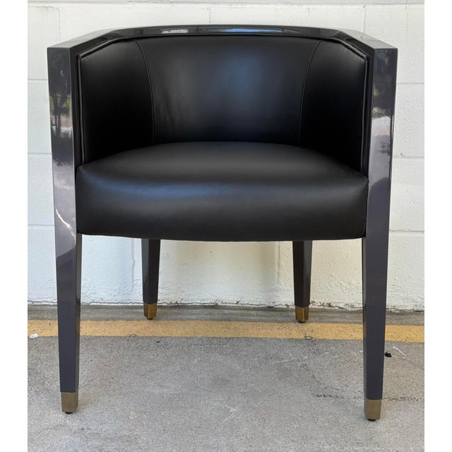 Modern Jonathan Charles Terra Barrel Back Dining Chairs Pair For Sale - Image 3 of 8