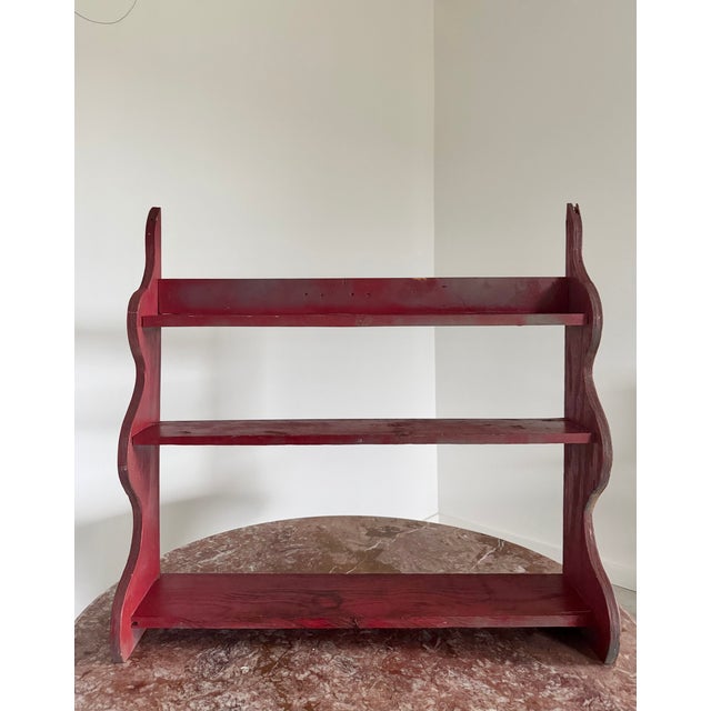 Primitive Folk Art Sculptural Wall Shelf in Red Paint For Sale - Image 6 of 18