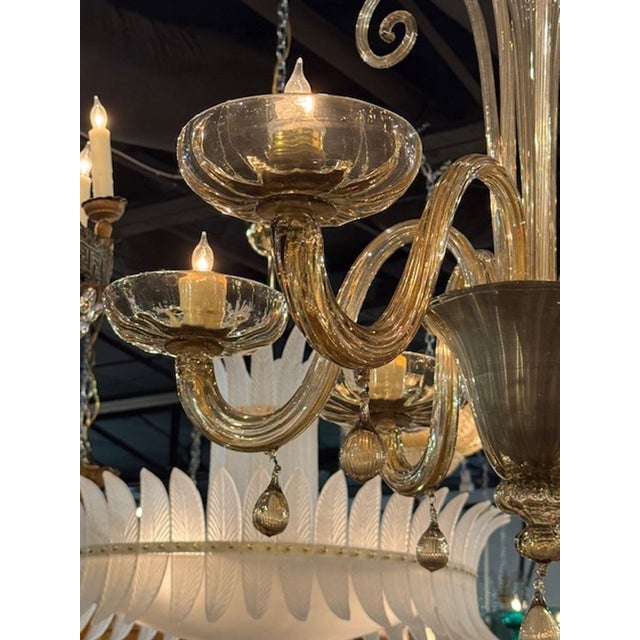 Murano Amber Glass 6-Arm Chandelier For Sale - Image 4 of 6