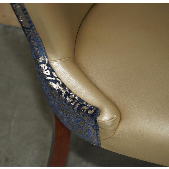 English Elm Hall Chairs with Damask Upholstery, Set of 2 For Sale - Image 11 of 18