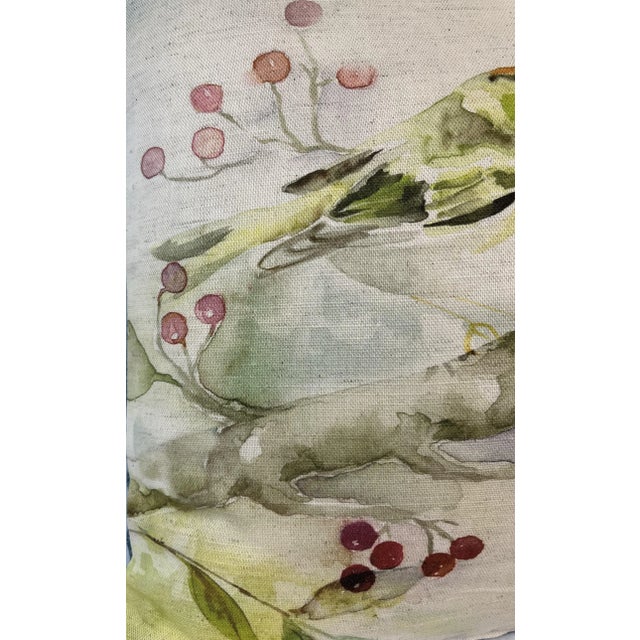 2020s 16" Square Decorative Toss Pillow Embellished With a Pair of Colorful Birds Perched on a Tree Limb With Red Berries - Made in the U K For Sale - Image 5 of 11