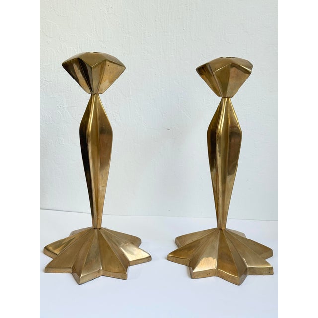 1940s 1940s Hollywood Regency Brass Starburst Candle Holders a Pair For Sale - Image 5 of 8