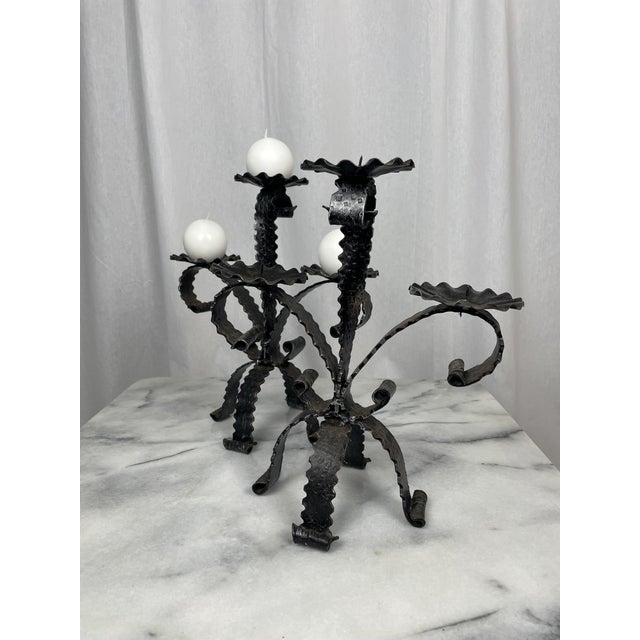 Mid-Century Modern Brutalist Wrought Iron Candlesticks, 1950s, Set of 2 For Sale - Image 3 of 9
