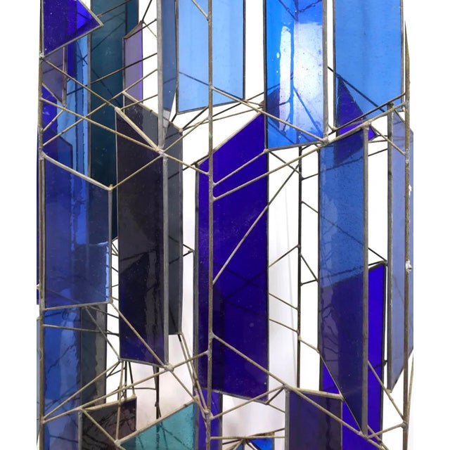 Mid 20th Century Sculptural Stained Glass Tri-Partite Screen, Room Divider, Blue, J. Ferguson Usa- Set of 3 For Sale - Image 9 of 9