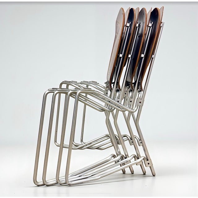 Mid-Century Modern Minimalist First Edition Aluflex Stackable Folding Chairs from Armin Wirth, Switzerland, 1950s, Set of 4 For Sale - Image 17 of 18