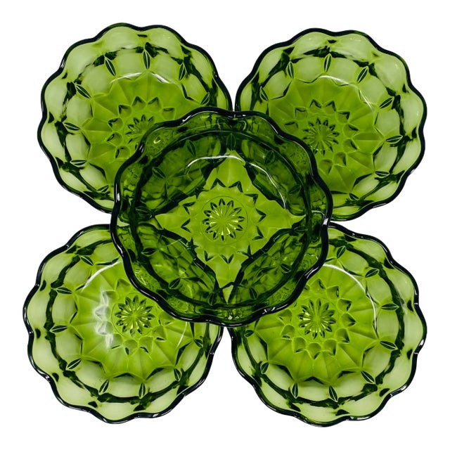 Vintage Anchor Hocking Avocado Green Salad Bowls a Set of 5 For Sale