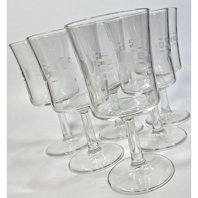 Glass Abstract Etched Goblets- Set of Six For Sale - Image 7 of 12