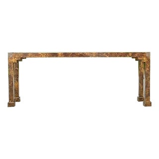 Late 20th Century Vintage Boho Tortoise Shell Finish Console Table For Sale