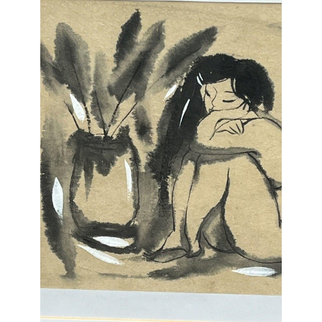 Japanese Artist, Brush Work Painting, Ink, Framed For Sale - Image 6 of 7