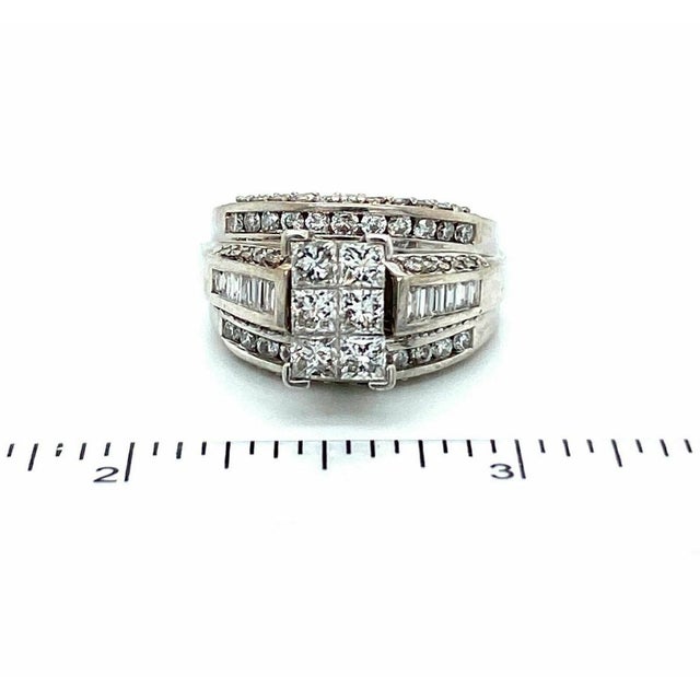 Metal Mid 20th Century Diamond 14k White Gold 3 Row Band Engagement Ring - Size 6.5 For Sale - Image 7 of 9