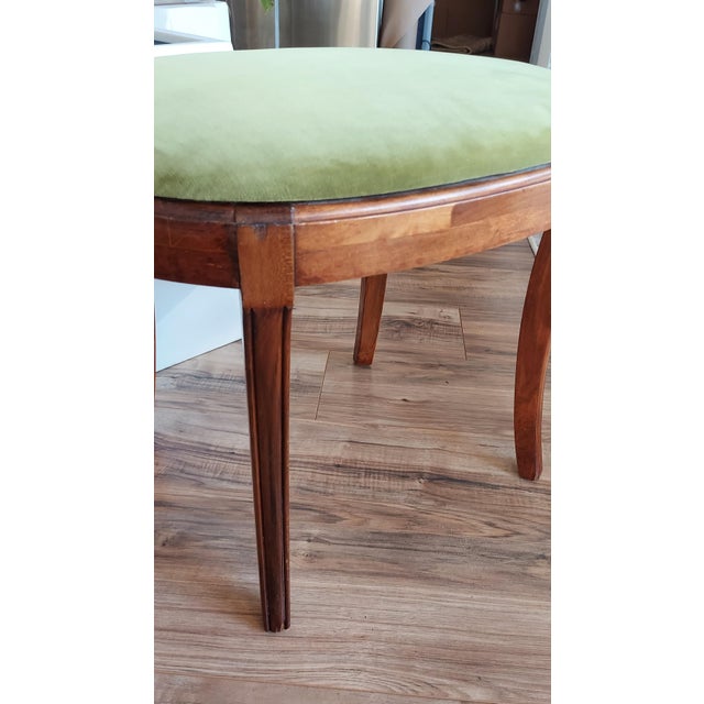 Vintage Mid 20th Century Wood and Green Velvet Vanity Bench / Stool For Sale - Image 12 of 12