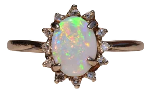 The Surfside Ave: Opal and Diamond Halo Ring in White Gold