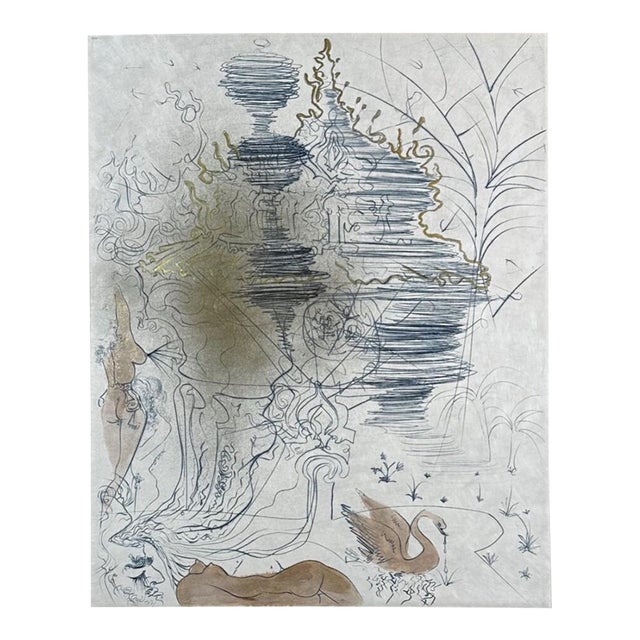 1960s Dali the Hippies the Pagoda Hand Signed Numbered Etching Surreal Rare Art For Sale