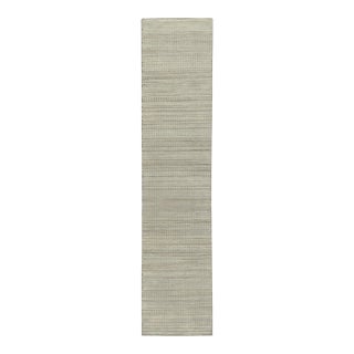 Rug & Kilim’s Contemporary Runner in Gray & White High-Low Geometric Pattern For Sale