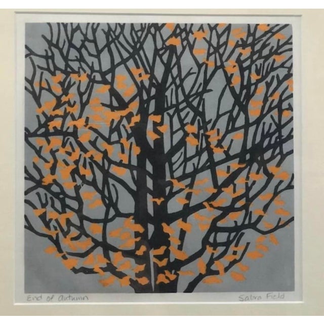 1990s “End of Autumn” Sabra Field Signed Woodblock Print, Framed Chairish
