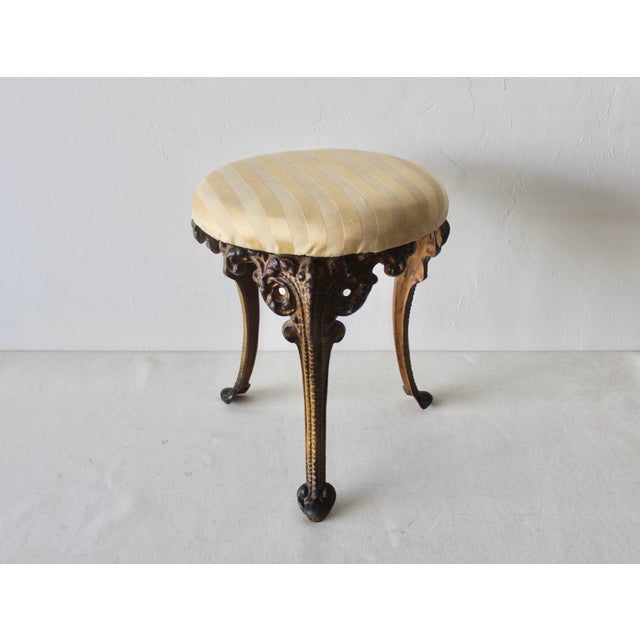 Mid 20th Century Victorian Style Cast Iron Upholstered Stool Vintage Mid-Century For Sale - Image 10 of 12