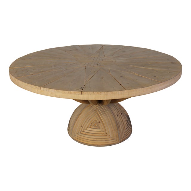 Round Compass Rose Table in Wood by Mario Ceroli for Poltronova, 1970s For Sale