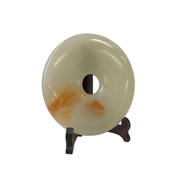Asian Natural White Brown Onyx Stone Round Fengshui Home Decor Display For Sale - Image 3 of 5