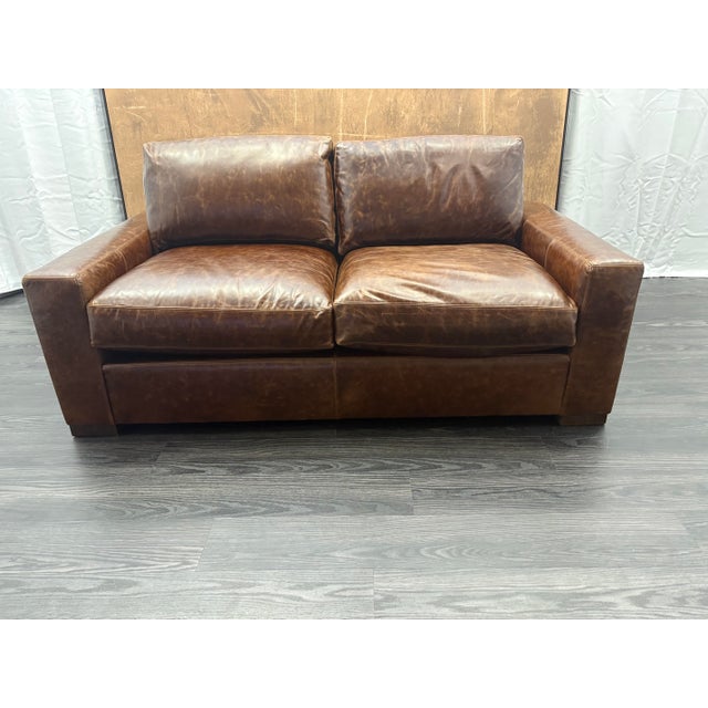 RH Maxwell Leather 2-Cushion Sofa 6' Width | Classic Depth | Italian Brompton Leather in Cocoa Open Box | Beautiful...
