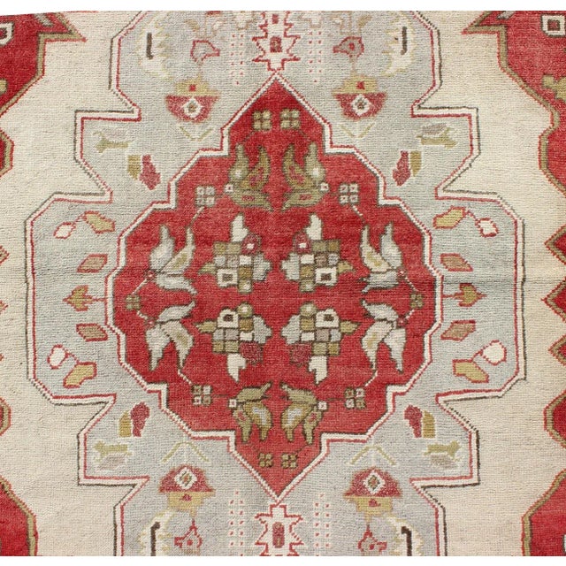 Layered Medallion Vintage Turkish Area Rug Oushak With Geometric Motifs For Sale In Atlanta - Image 6 of 8