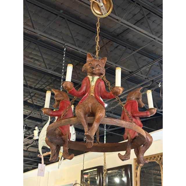 Vintage 1970s signed Bill Huebbe 3 fox chandelier. comes with original ceiling canopy, marked Made in Spain. No chips or...