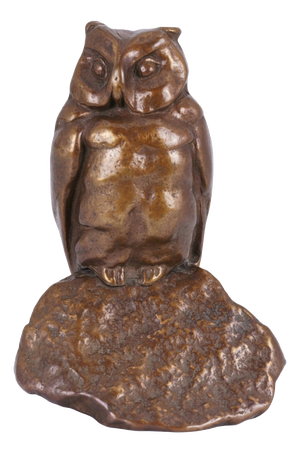 Bronze Figure of Watching Owl on Rocks, 1960s