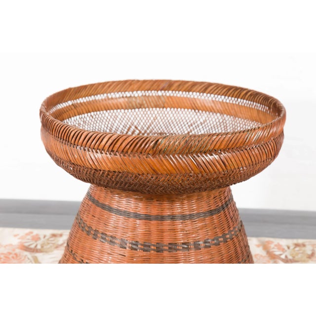 Thai Vintage Woven Rattan Fruit Market Basket with Pedestal Tapering Base For Sale - Image 4 of 11