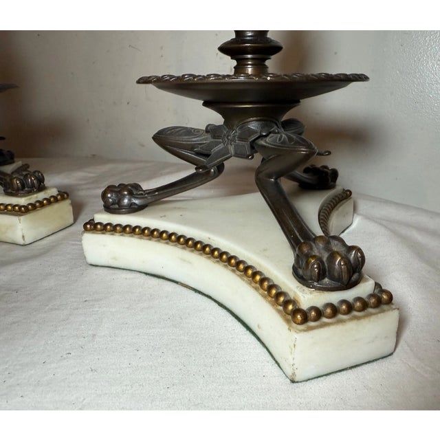 Large Pair Antique 1800's Patinated Bronze Neoclassical Candelabra Candle Holder For Sale - Image 12 of 16