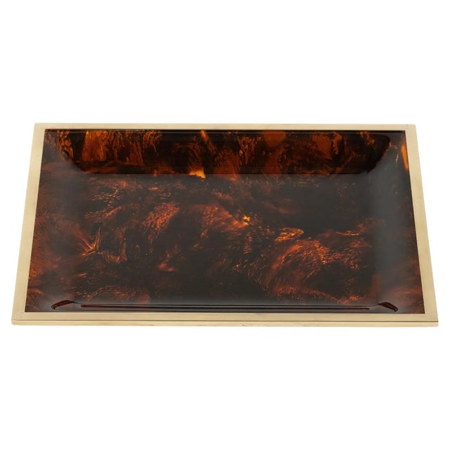 Serving Tray in Faux Tortoiseshell and Brass in the style of Christian Dior Style, Italy, 1970s For Sale