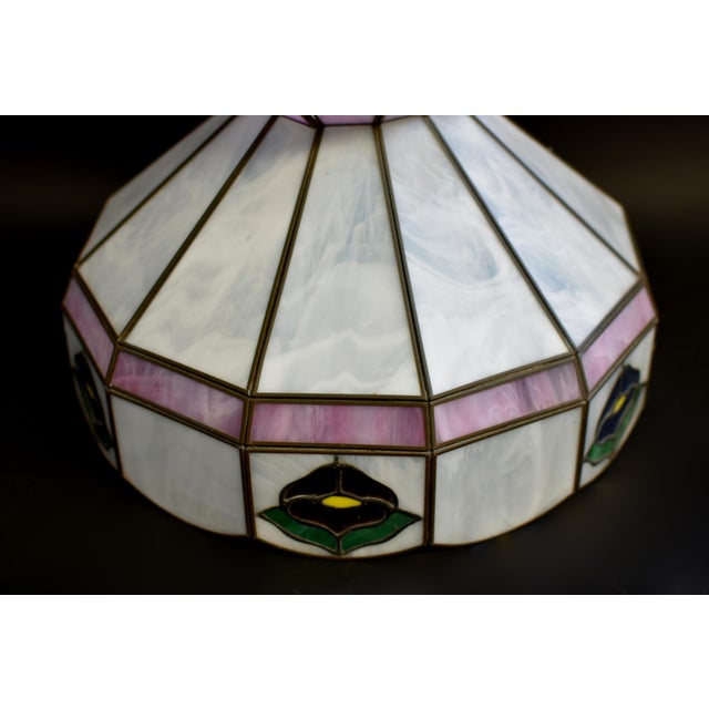 Early 20th Century Tiffany Style Glass Ceiling Light Lamp Shade Floral Excellent For Sale - Image 12 of 16