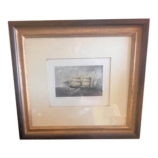 Vintage Ship Etching - Hand Colored in Watercolor For Sale