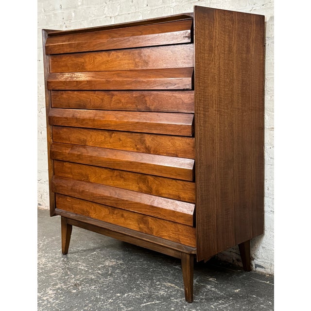 Mid-Century Modern Mid 20th Century Lane "First Edition" Mid-Century Walnut Highboy Dresser For Sale - Image 3 of 18