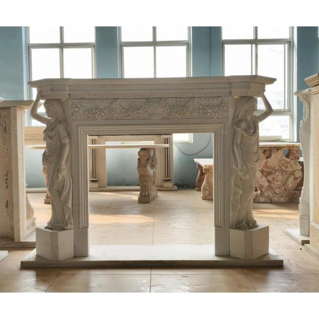 Monumental Neoclassical Hand-Carved Marble Fireplace Mantle For Sale - Image 6 of 6