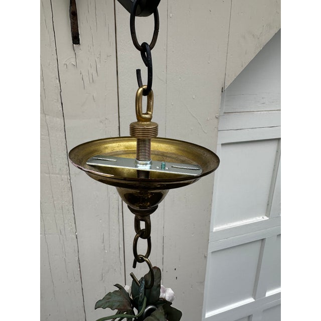Metal Vintage Floral and Metal Single Bulb Hanging Fixture For Sale - Image 7 of 10