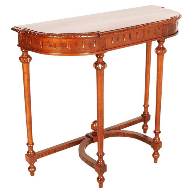 Brown Wax-Polished Walnut Demi-Lune Console Table attributed to Bassanos Ebanistery, 1920s For Sale - Image 8 of 8