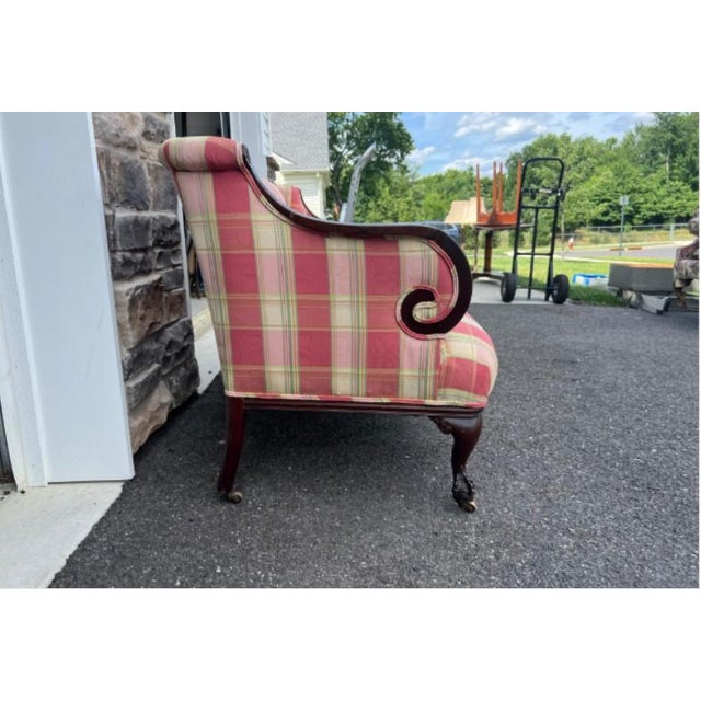 Camelback Settee With Red Plaid Upholstery For Sale - Image 4 of 10