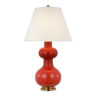 Christopher Spitzmiller for Visual Comfort Signature Chambers Medium Table Lamp in Cinnabar With Natural Percale Shade For Sale