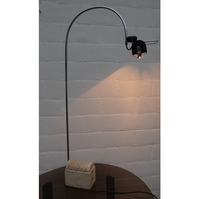 Metal Vintage Arc Lamp in Chrome Plated and Travertine Marble by Targetti Sankey, 1980s For Sale - Image 7 of 18