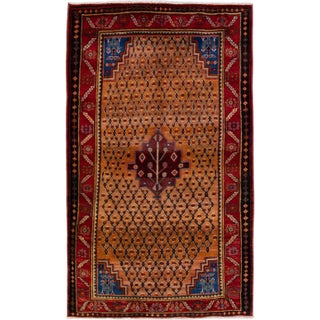 Vintage Persian Hamadan Handmade Geometric Brown Wool Rug For Sale