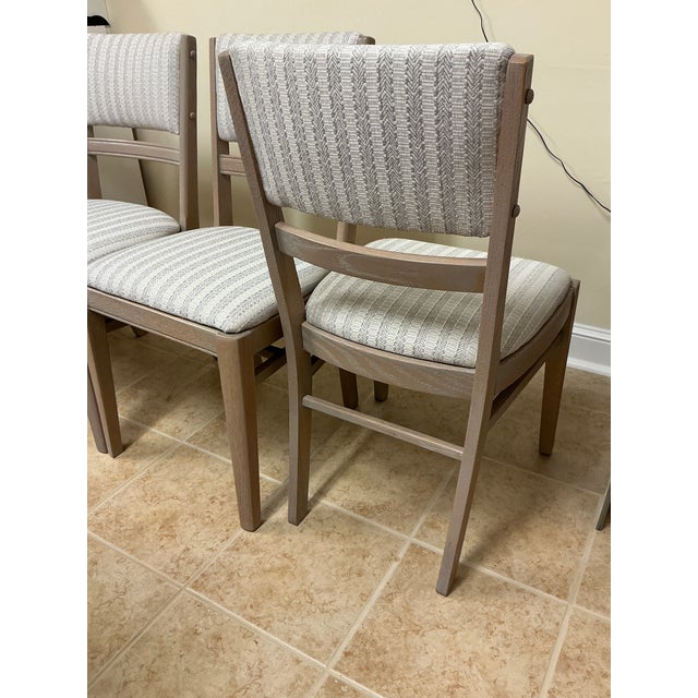 1940s 1940s Custom Refinished Cerused Solid Oak Mid-Century Transitional Dining Chairs - Set of 6 For Sale - Image 5 of 13